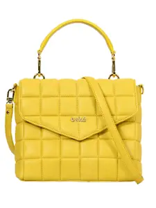 Eske Yellow Leather Structured Satchel with Quilted