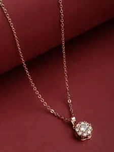 VOGUE PANASH Rose Gold-Plated White CZ Studded Pendant & Chain