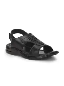 Liberty Men Black Solid Leather Comfort Sandals