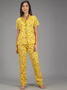 SEPHANI Women Yellow Printed Night suit