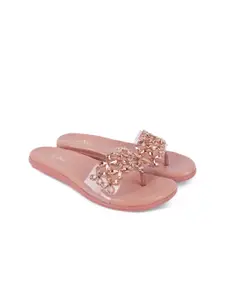 XE Looks Women Peach-Coloured Embellished Leather Party Flats