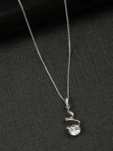 AccessHer Silver-Toned & White  Silver-Plated Chain with Pendant