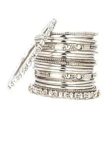 Efulgenz Set Of 20 Oxidized Silver-Plated Bangles