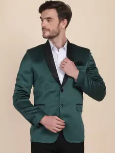 TAHVO Men Green Solid Single-Breasted Slim-Fit Formal Blazer