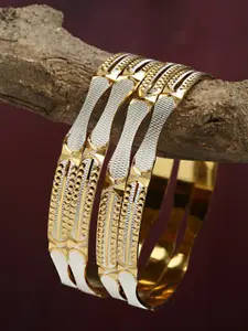 ZENEME Gold & Silver  Dual Toned Set Of 4 Textured Bangles