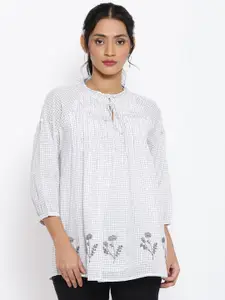 W White Checked Tie-Up Neck Top