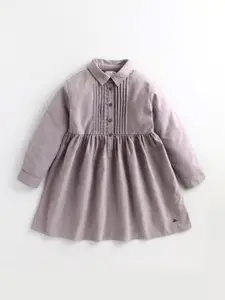Cherry Crumble Girls Grey Solid Fit and Flare Dress