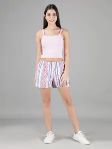 wHAT'S DOwn Women Pink & Cream-Coloured Printed Lounge Shorts