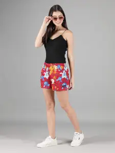 wHAT'S DOwn Women Red & Blue Printed Lounge Shorts