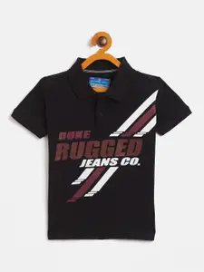 Duke Boys Black Typography Printed Polo Collar Slim Fit T-shirt