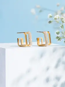 Rubans Silver Rubans 925 Sterling Silver Gold-Plated Square Sparkle Hoop Earrings