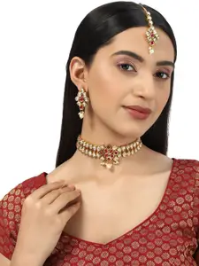 Voylla Gold-Plated & White Kundan Brass Necklace set