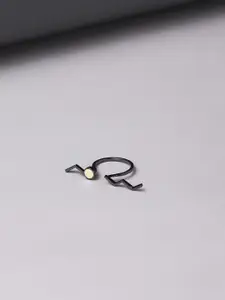 Voylla Rhodium-Plated Black & Yellow Finger Ring