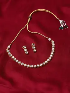 Voylla Gold plated & White Kundan Brass Necklace set