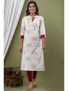 JAIPUR FASHION MODE Women White & Maroon Floral Printed Kurta