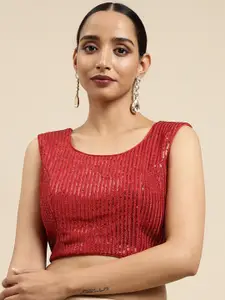 MIMOSA Red Embroidered  Saree Blouse