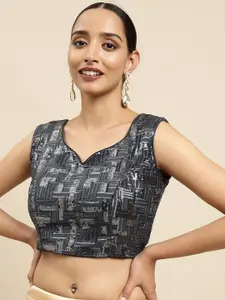 MIMOSA Women Charcoal Embroidered Raw Silk Blouse