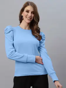 Selvia Blue Bishop Sleeves Scuba Lace Top