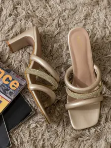 Shezone Womens Gold-Toned Block Heels