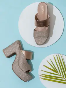 Shezone Rose Gold Textured Block Heels