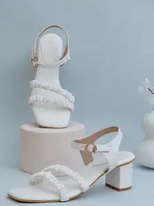 Shezone White Embellished Block Heels