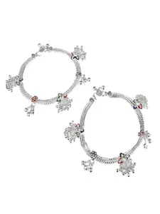 Efulgenz Women Silver-Plated Oxidized Bell Charms Anklets
