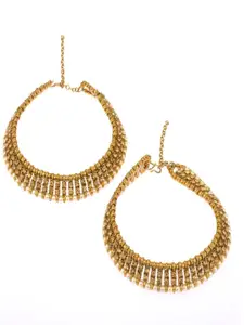 Efulgenz Set Of 2 Gold-Plated Crystal-Studded Pearl Beaded Antique Anklets