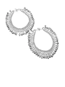 Efulgenz Silver Rhodium-Plated Crystal-Studded Beaded Anklets