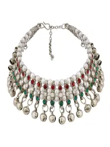 Efulgenz Set Of 2 Rhodium-Plated & Silver-Plated Crystal Studded  Anklet