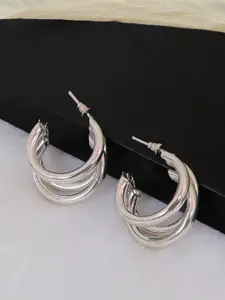 Crunchy Fashion Silver-Toned Contemporary Half Hoop Earrings
