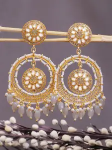 Crunchy Fashion Gold-Toned & White Contemporary Drop Earrings