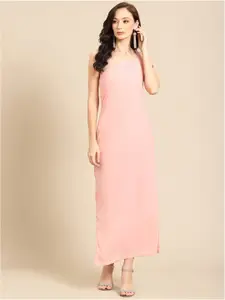 DODO & MOA Women Peach-Coloured Crepe Bodycon Midi Party Dress
