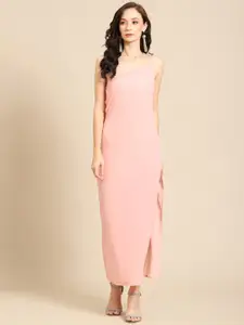 DODO & MOA Women Peach-Coloured Crepe Bodycon Maxi Dress