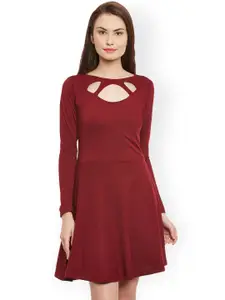 Miss Chase Women Maroon Fit & Flare Dress with Cut-Outs