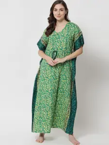 Klamotten Green Printed Maxi Nightdress