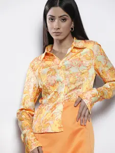 NA-KD Women Yellow & Orange Floral Printed Casual Shirt