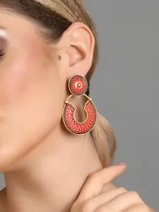 Fida  Women Gold Plated & Orange Contemporary Drop Earrings
