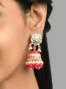 Fida Gold-Toned & Pink Contemporary Jhumkas Earrings