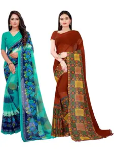 Florence Green & Maroon Set of 2 Pure Georgette Saree