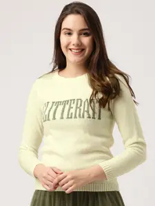 DressBerry Women Cream-Coloured Self Design Pullover
