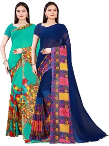 Florence Navy Blue & Green Pure Georgette Saree