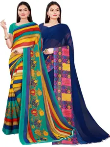 Florence Navy Blue & Pink Pure Georgette Saree