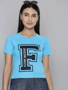 Flying Machine Women Blue Brand Logo Printed Boxy T-shirt