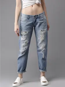 Moda Rapido Women Ankle Length Boyfriend Fit Highly Distressed Blue Jeans