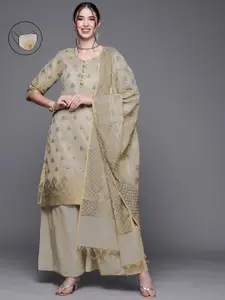 Chhabra 555 Grey & Gold-Toned Unstitched Dress Material
