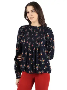 Athah Women Navy Blue & Red Floral Print Smocked Top
