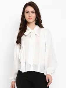 Athah White Tie-Up Neck Shirt Style Top