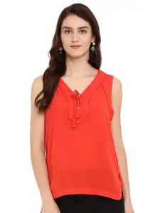 Athah Red Tie Up Lace Top