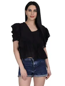 Athah Black Solid Peplum Top With Smocking