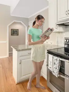 NA-KD Women Yellow & White Striped Pure Cotton Lounge Shorts